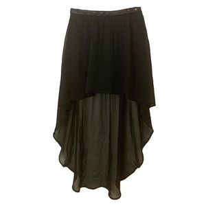 Black High Low Chiffon Skirt With Leather & Studs